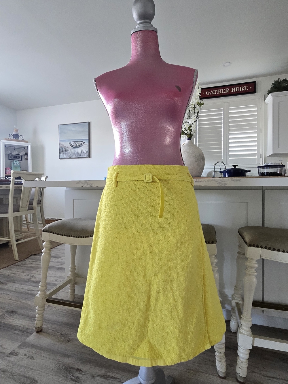 Express Bright Yellow A-Line Skirt with Self Belt